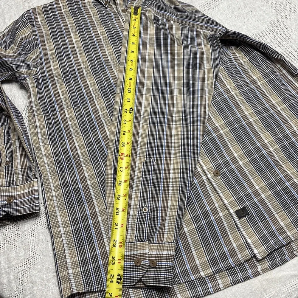 F/X Fusion Shirt Men's‎ Size Medium Plaid Design Blue Brown Tan White Preppy